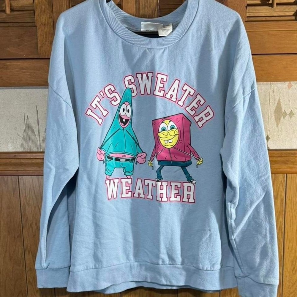Blue‎ SpongeBob SquarePants crewneck sweatshirt  "Sweater Weather" Size XXL